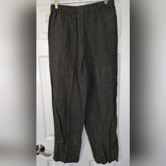 NWT Studio B women's linen relaxed fit elastic waist olive green pants sz M - Picture 2 of 9